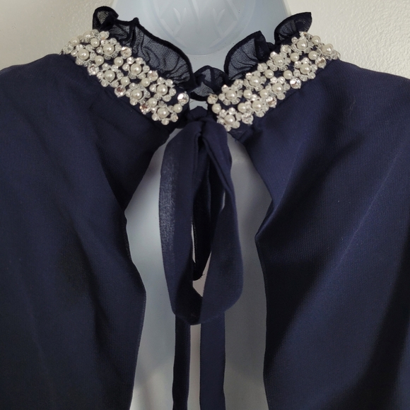 ASOS Tall Embellished Frill Neck Fluted Sleeve Mini Dress - Picture 11 of 15